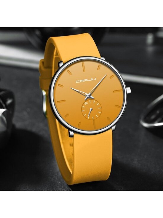 Unisex Yellow Casual Stylish Ultra Thin Silicone Band Waterproof Wrist Watch main image 6